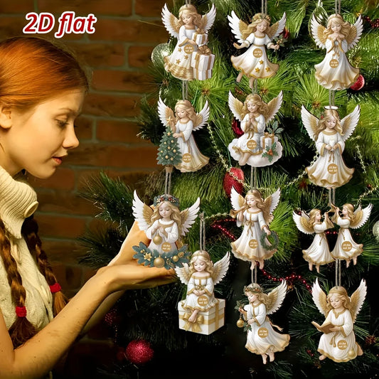 12pcs Vintage Wooden White Angel Ornaments