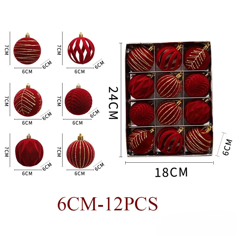 6/12PCS 6cm Christmas Ball Ornaments – Wine Red / Dark Green / White