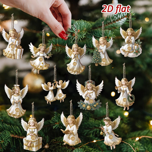 12pcs Vintage Wooden White Angel Ornaments