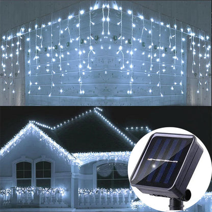 Solar Icicle Curtain Lights – 3.5M Outdoor Waterproof Fairy Drops (96 LEDs)