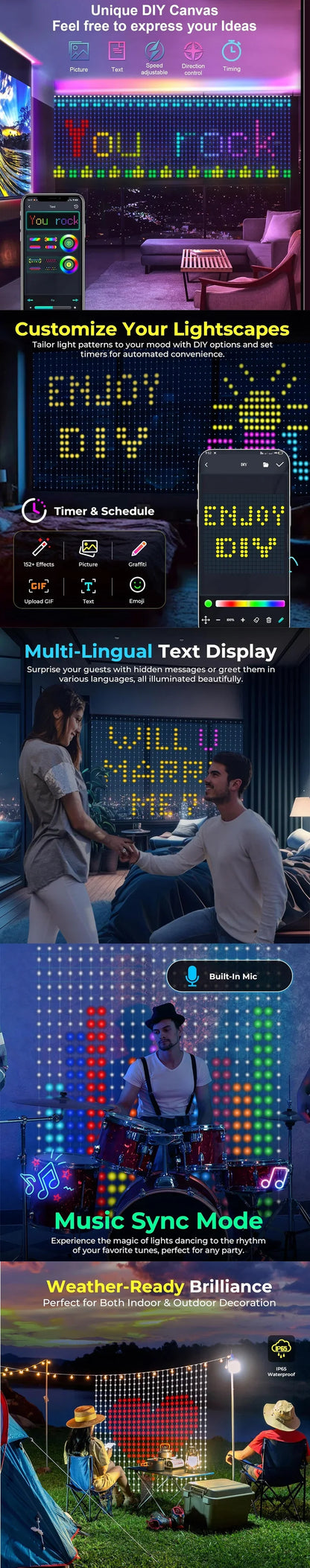 Smart RGB LED Curtain Lights – App Control, Music Sync & DIY Patterns (Indoor/Outdoor)