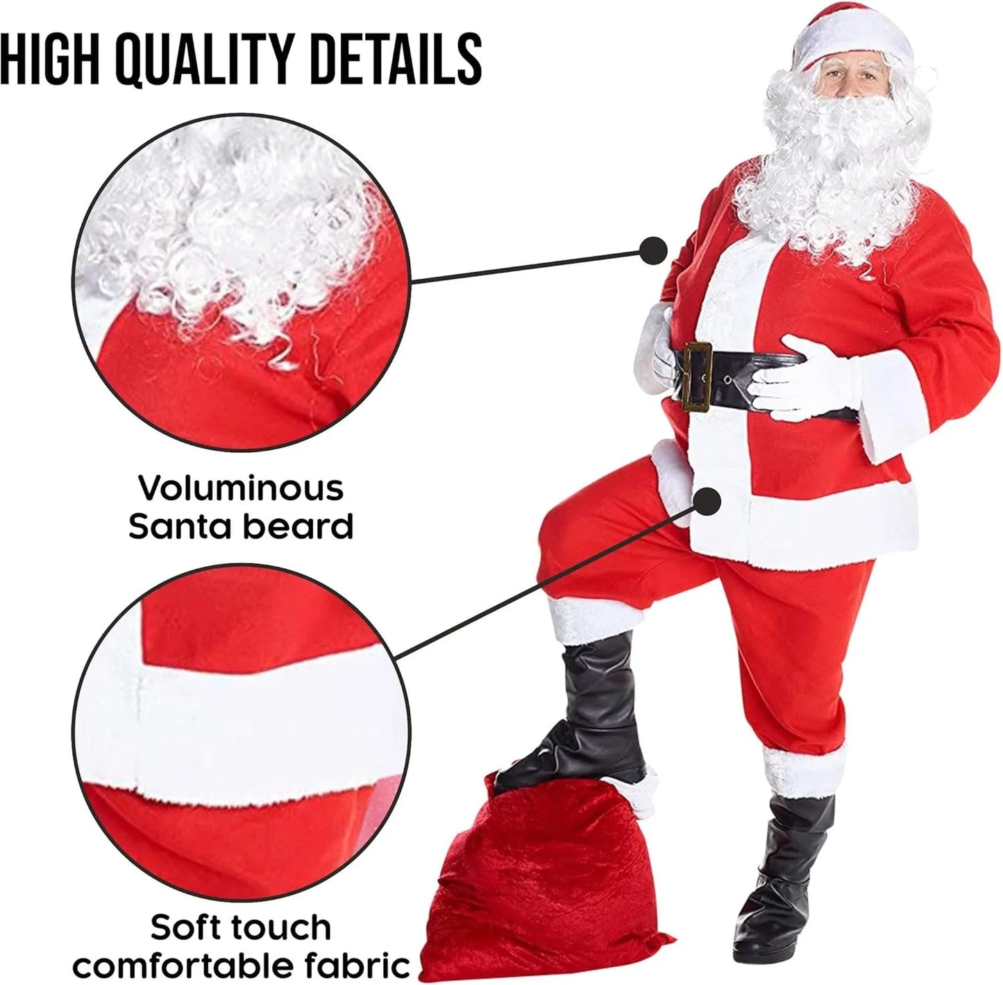 Santa Claus Costume – 8-Piece Gold Velvet Christmas Set