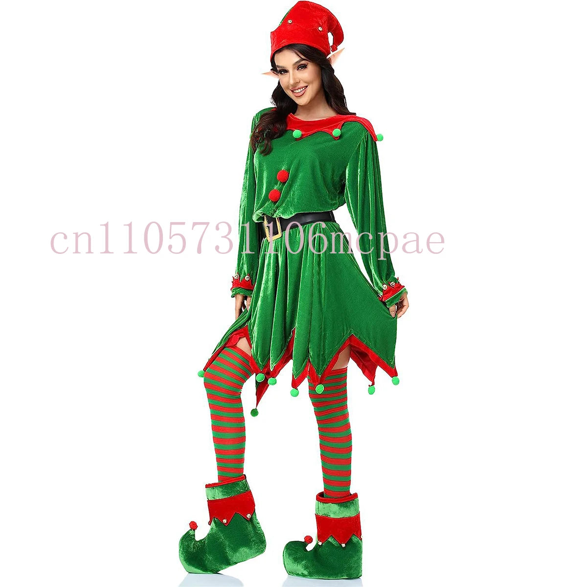Women’s & Kids Green Elf Christmas Costume Set