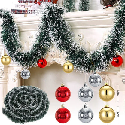 Christmas Tinsel Garland & Bow Set – 2/4/6/10M Holiday Decoration