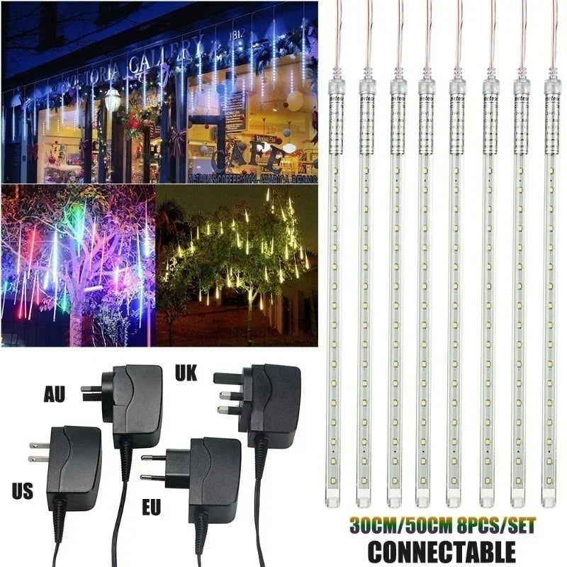 ✨ 30/50cm Waterproof Meteor Shower LED Light Tubes – 8-Tube Set