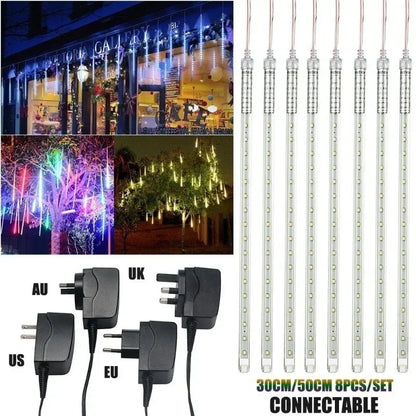 ✨ 30/50cm Waterproof Meteor Shower LED Light Tubes – 8-Tube Set