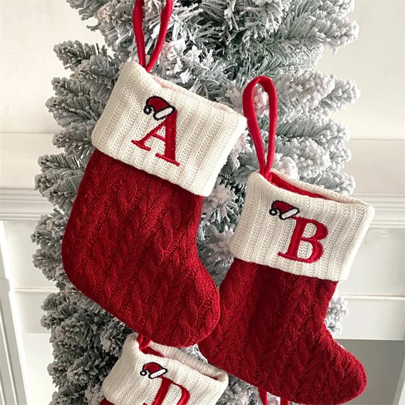 Knitted Christmas Stockings – Snowflake & Letter Design