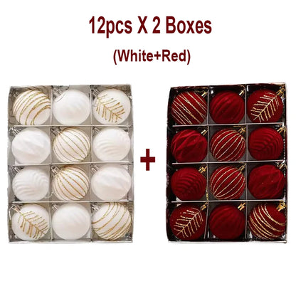 6/12PCS 6cm Christmas Ball Ornaments – Wine Red / Dark Green / White