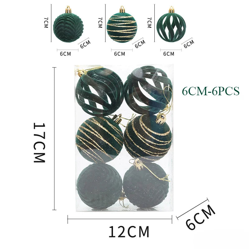 6/12PCS 6cm Christmas Ball Ornaments – Wine Red / Dark Green / White