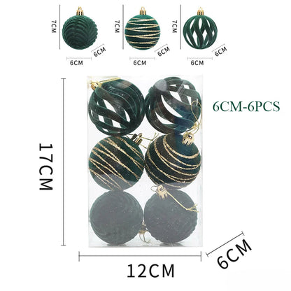 6/12PCS 6cm Christmas Ball Ornaments – Wine Red / Dark Green / White