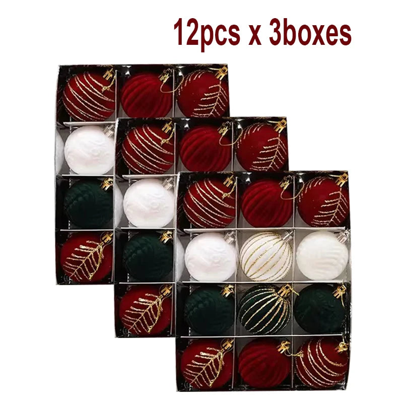 6/12PCS 6cm Christmas Ball Ornaments – Wine Red / Dark Green / White