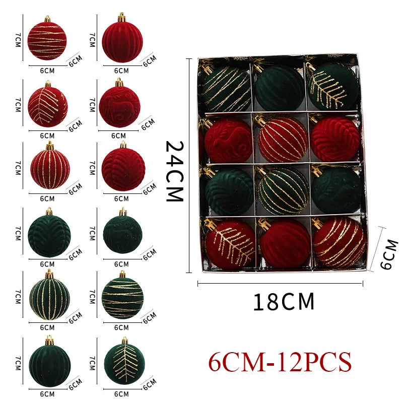 6/12PCS 6cm Christmas Ball Ornaments – Wine Red / Dark Green / White