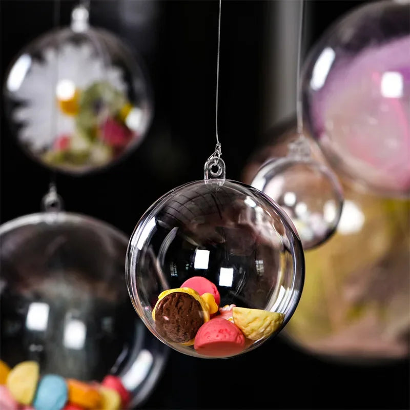 Clear DIY Fillable Christmas Ornaments – Transparent Plastic Hanging Balls (5–10cm)