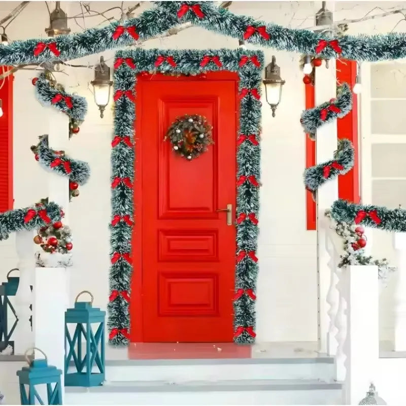 Christmas Tinsel Garland & Bow Set – 2/4/6/10M Holiday Decoration