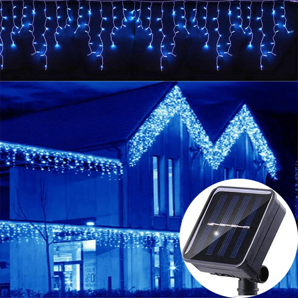 Solar Icicle Curtain Lights – 3.5M Outdoor Waterproof Fairy Drops (96 LEDs)