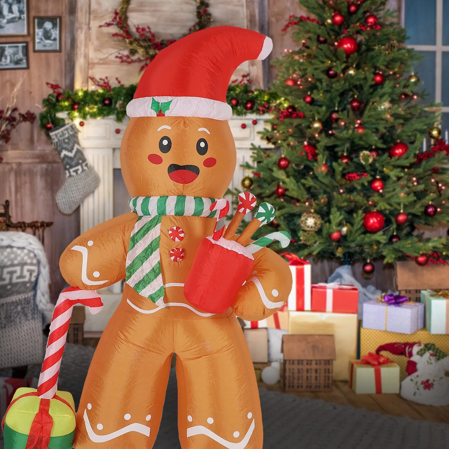 2.4m Inflatable Gingerbread Man – LED Lighted Christmas Yard Decoration (Blow-Up Holiday Display)