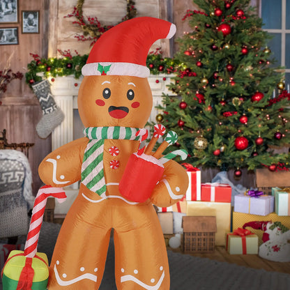 2.4m Inflatable Gingerbread Man – LED Lighted Christmas Yard Decoration (Blow-Up Holiday Display)