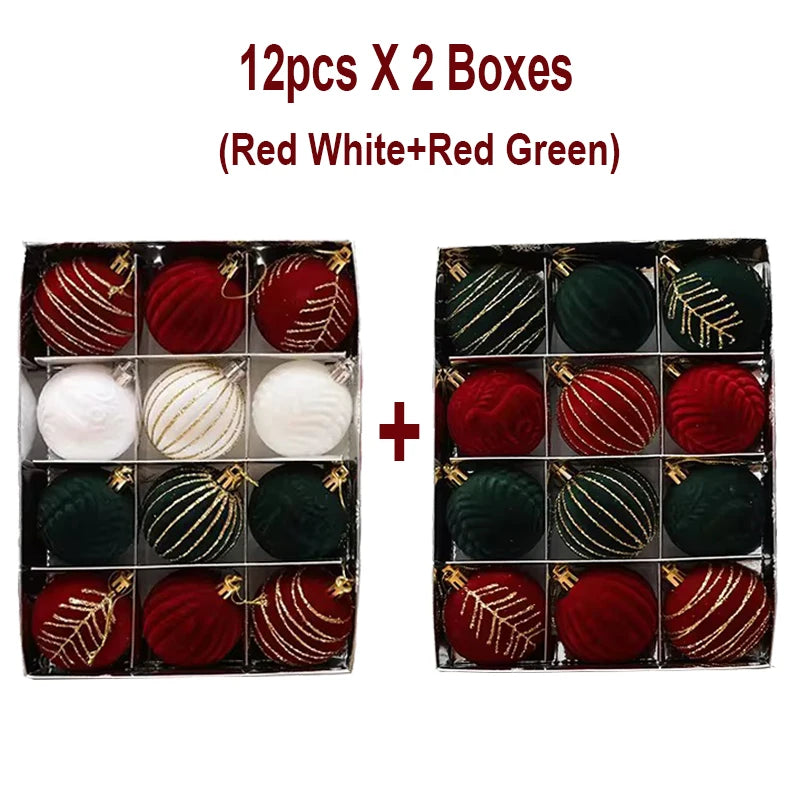 6/12PCS 6cm Christmas Ball Ornaments – Wine Red / Dark Green / White