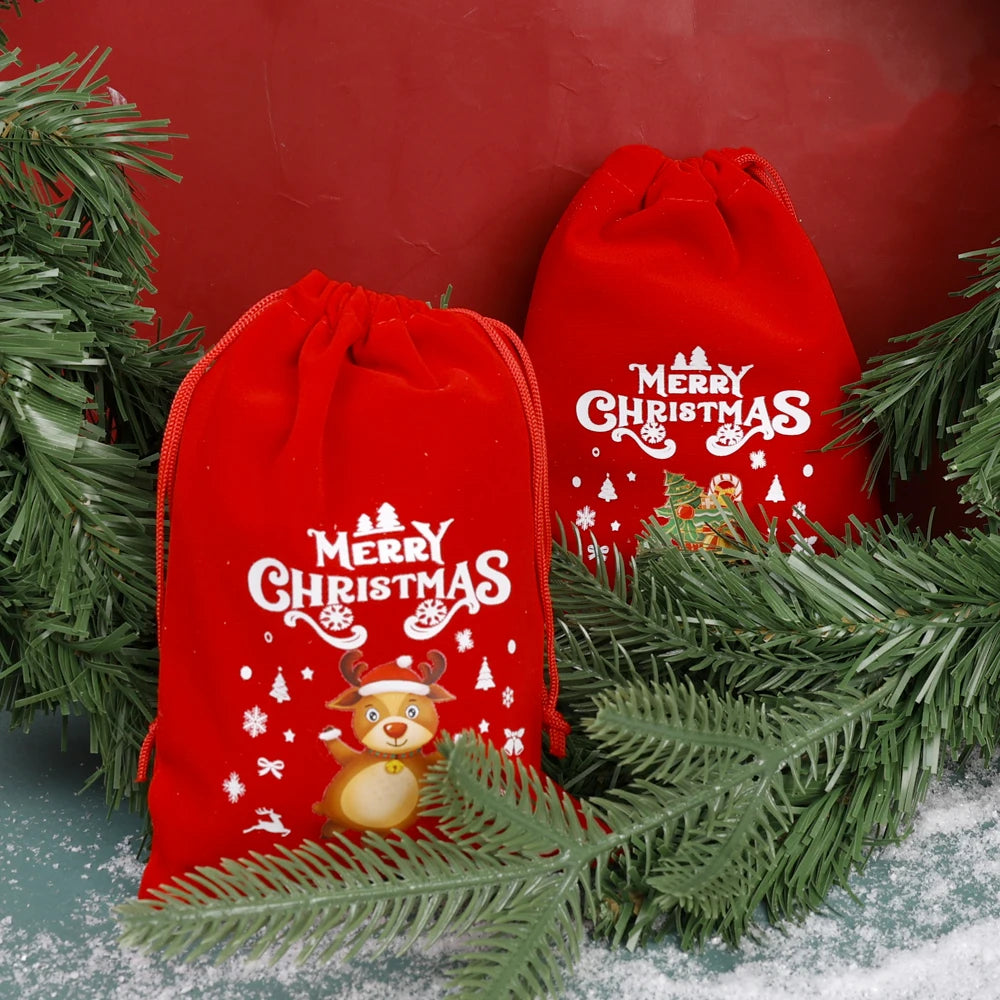 Velvet Santa Gift Sack – Drawstring Christmas Pouch