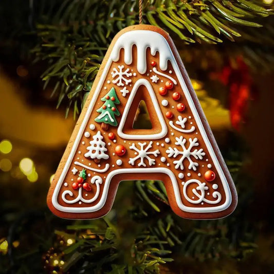 A–Z Acrylic Christmas Letter Ornaments – 2D Gingerbread Style Tree Decorations