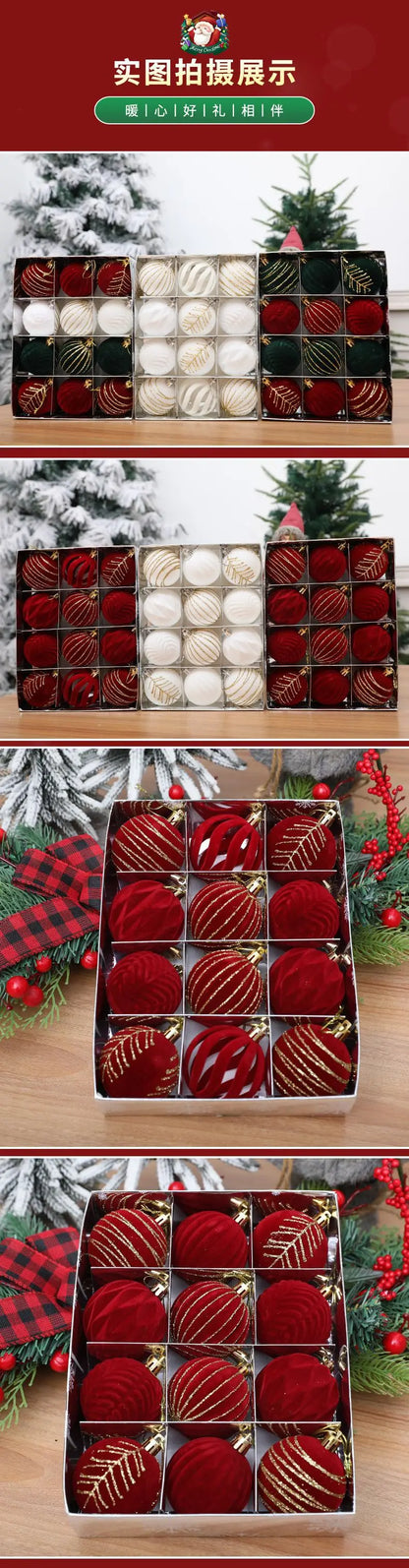 6/12PCS 6cm Christmas Ball Ornaments – Wine Red / Dark Green / White