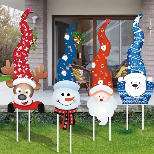4-Piece Christmas Garden Flag Set – Santa & Elk Outdoor Lawn Decorations