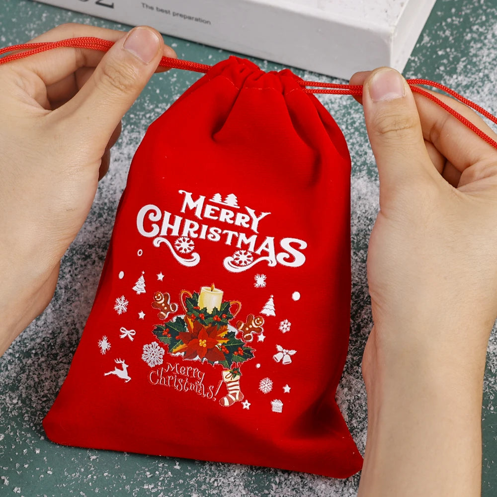 Velvet Santa Gift Sack – Drawstring Christmas Pouch