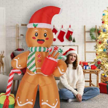 2.4m Inflatable Gingerbread Man – LED Lighted Christmas Yard Decoration (Blow-Up Holiday Display)