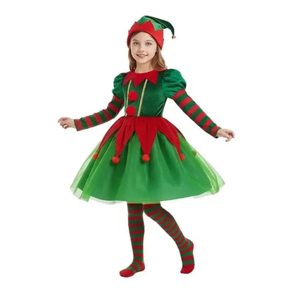 Kids’ Christmas Elf Cosplay Costume – Santa’s Little Helper Outfit