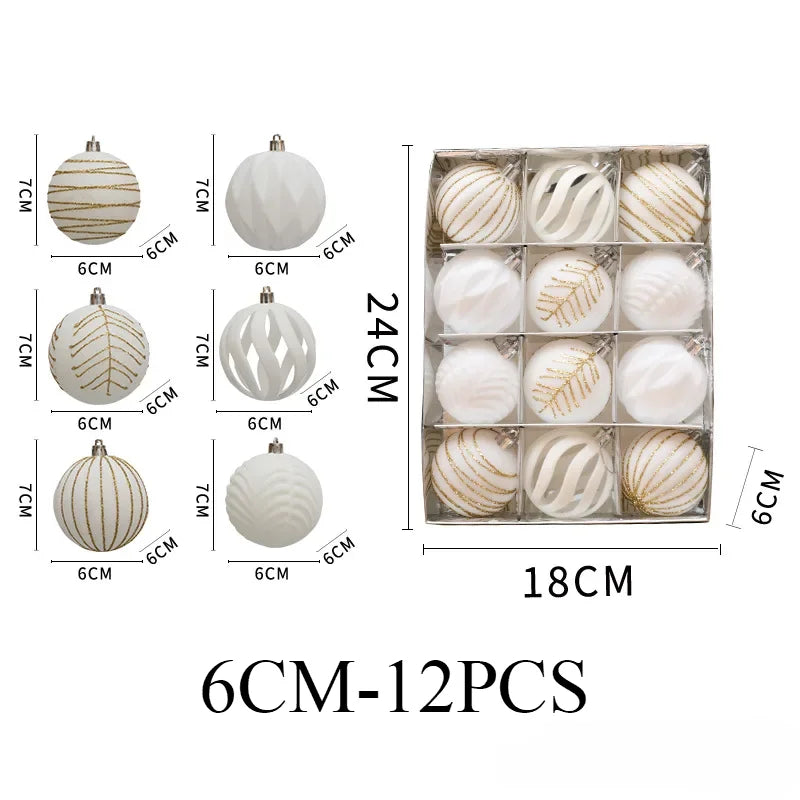 6/12PCS 6cm Christmas Ball Ornaments – Wine Red / Dark Green / White