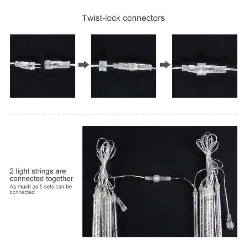 ✨ 30/50cm Waterproof Meteor Shower LED Light Tubes – 8-Tube Set
