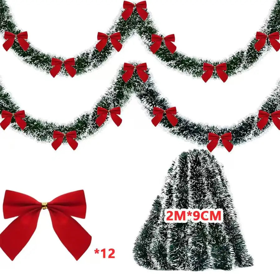 Christmas Tinsel Garland & Bow Set – 2/4/6/10M Holiday Decoration