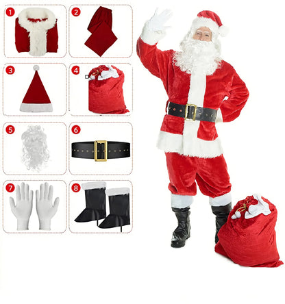 Santa Claus Costume – 8-Piece Gold Velvet Christmas Set