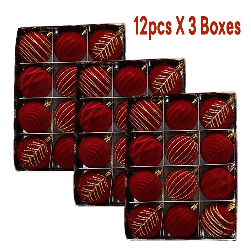 6/12PCS 6cm Christmas Ball Ornaments – Wine Red / Dark Green / White