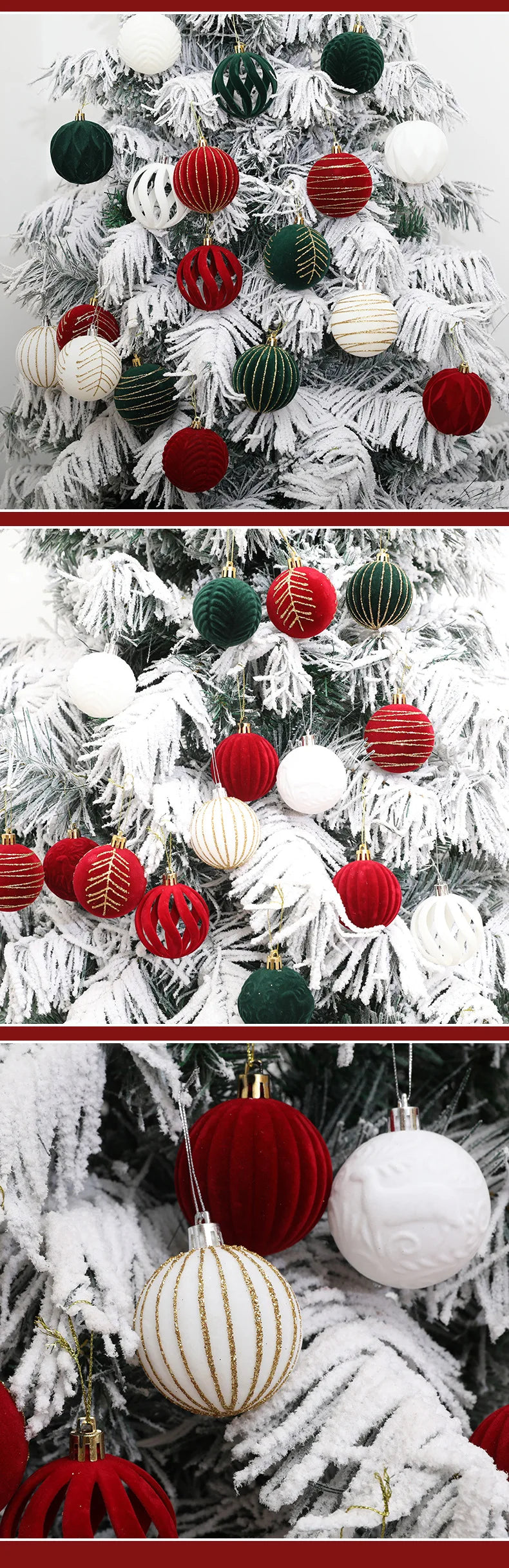 6/12PCS 6cm Christmas Ball Ornaments – Wine Red / Dark Green / White