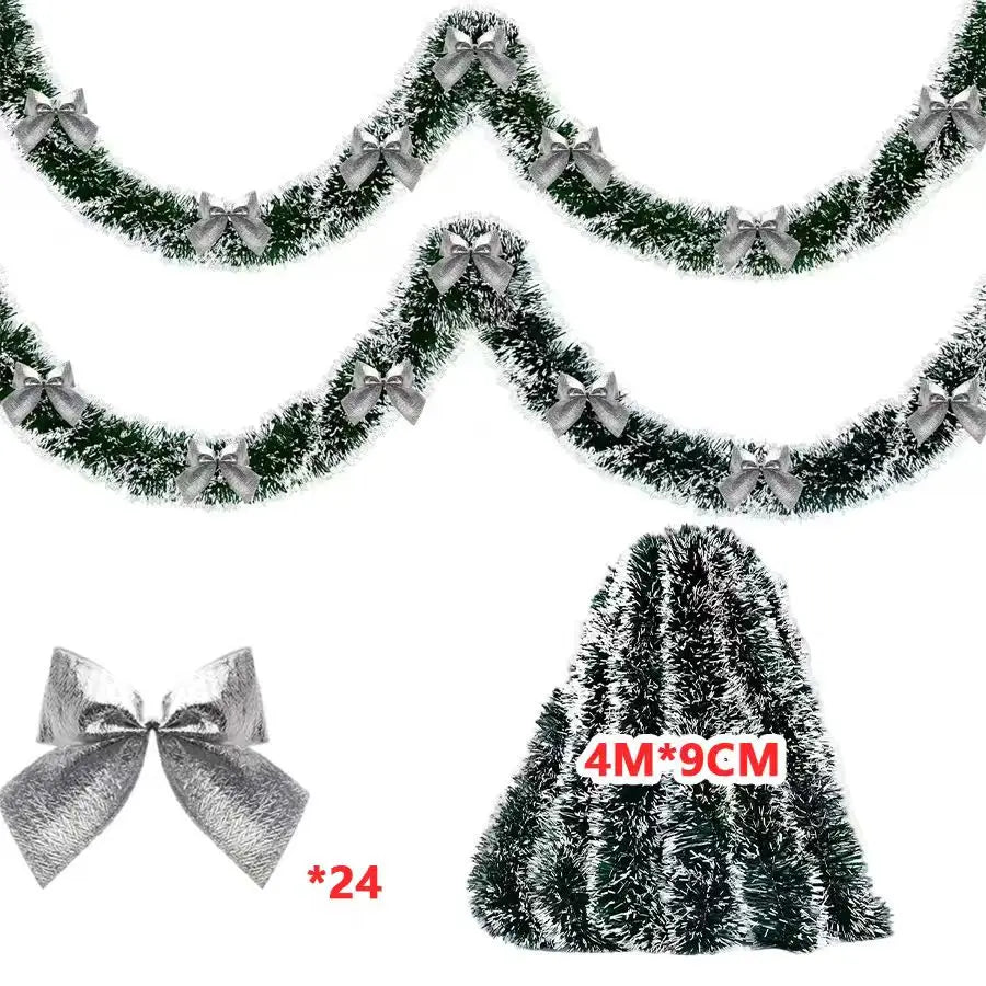 Christmas Tinsel Garland & Bow Set – 2/4/6/10M Holiday Decoration