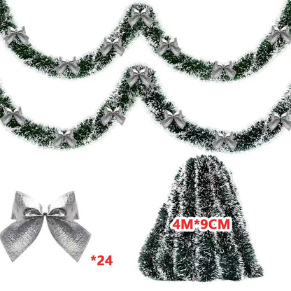 Christmas Tinsel Garland & Bow Set – 2/4/6/10M Holiday Decoration