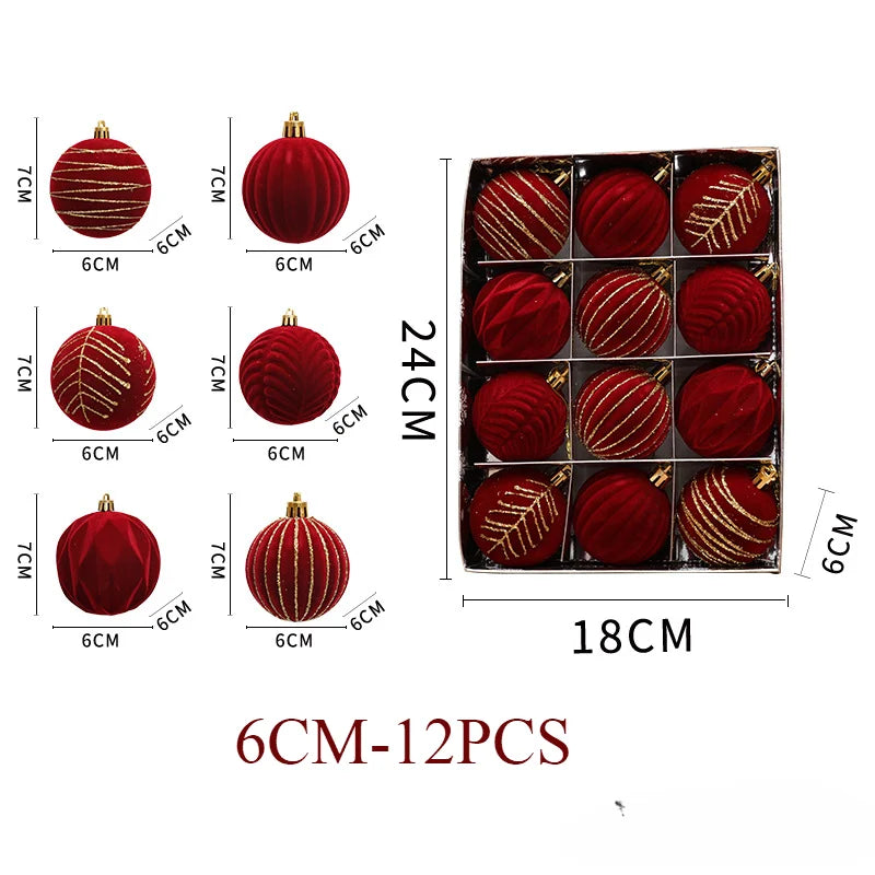 6/12PCS 6cm Christmas Ball Ornaments – Wine Red / Dark Green / White