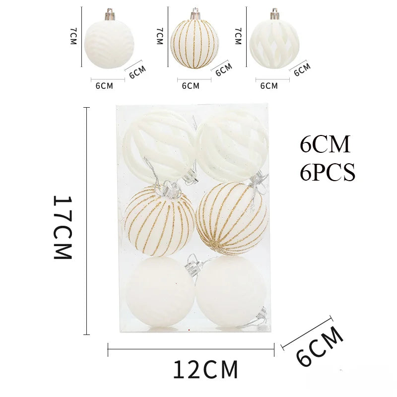 6/12PCS 6cm Christmas Ball Ornaments – Wine Red / Dark Green / White
