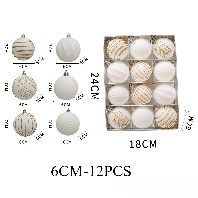 6/12PCS 6cm Christmas Ball Ornaments – Wine Red / Dark Green / White