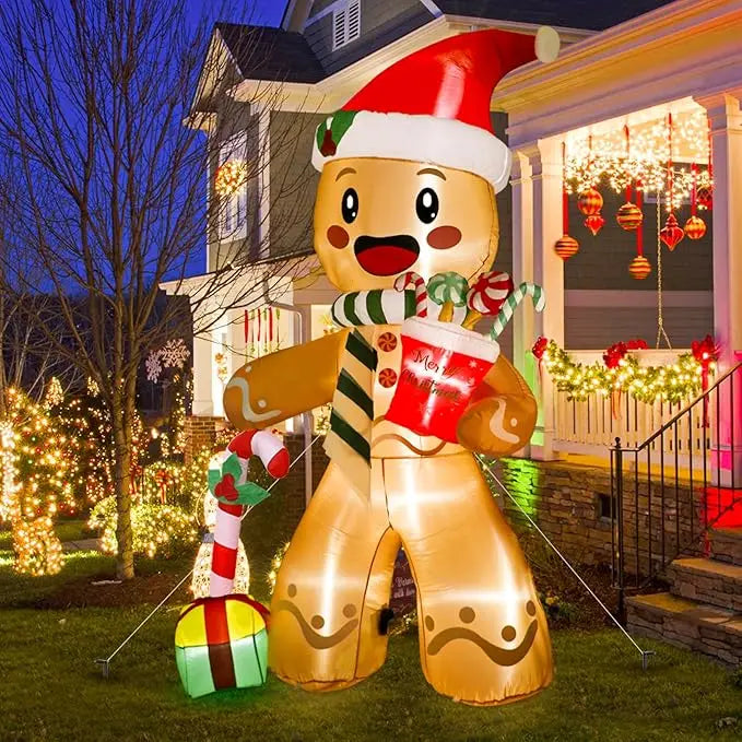 2.4m Inflatable Gingerbread Man – LED Lighted Christmas Yard Decoration (Blow-Up Holiday Display)