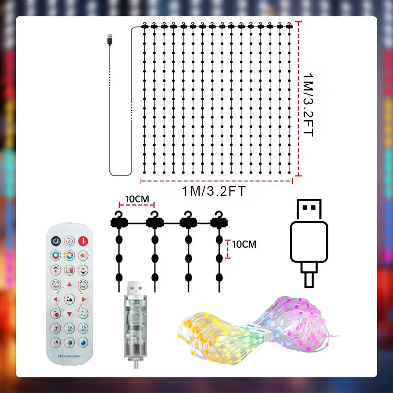 Smart RGB LED Curtain Lights – App Control, Music Sync & DIY Patterns (Indoor/Outdoor)