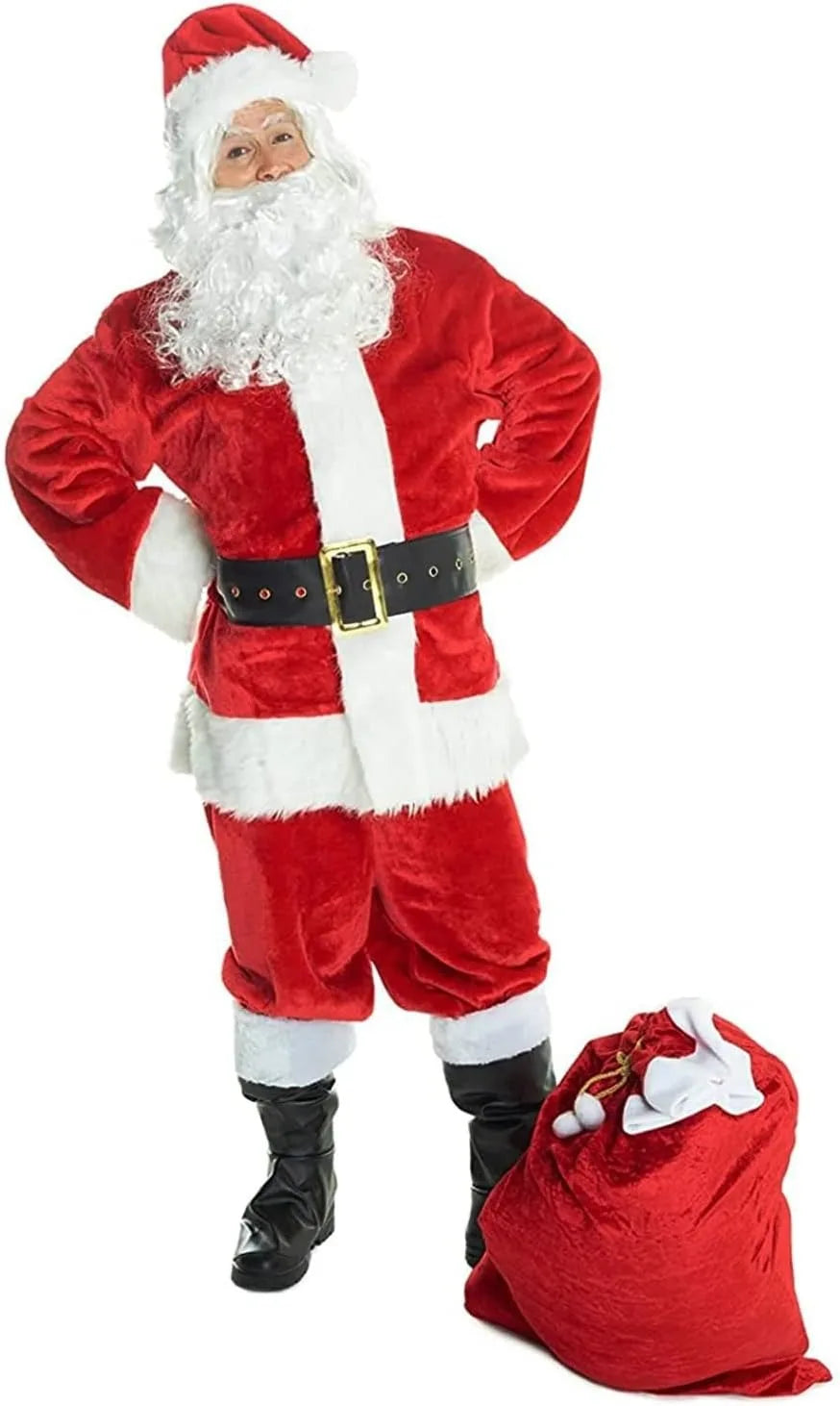 Santa Claus Costume – 8-Piece Gold Velvet Christmas Set