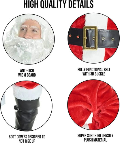 Santa Claus Costume – 8-Piece Gold Velvet Christmas Set