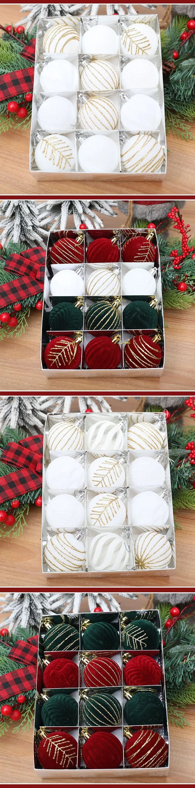 6/12PCS 6cm Christmas Ball Ornaments – Wine Red / Dark Green / White