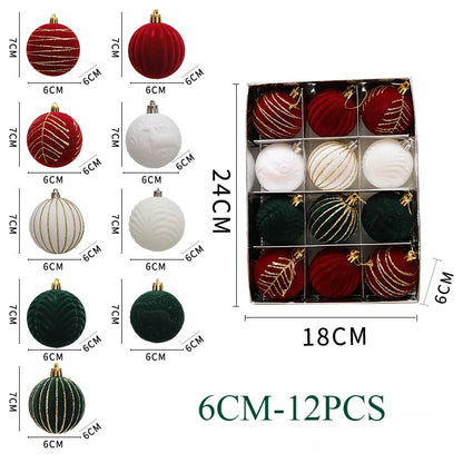 6/12PCS 6cm Christmas Ball Ornaments – Wine Red / Dark Green / White