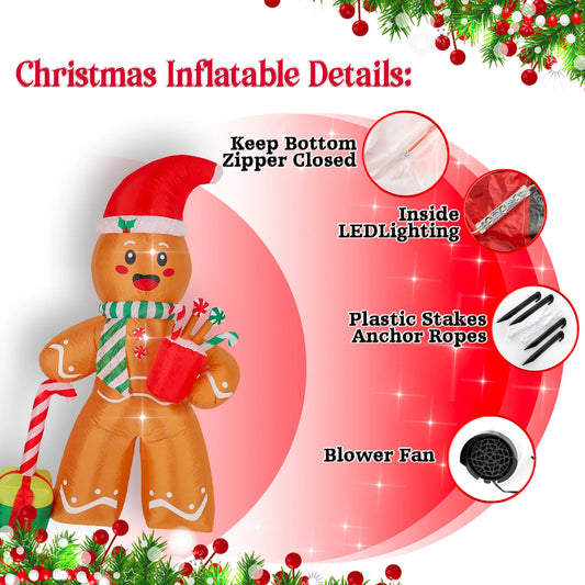 2.4m Inflatable Gingerbread Man – LED Lighted Christmas Yard Decoration (Blow-Up Holiday Display)