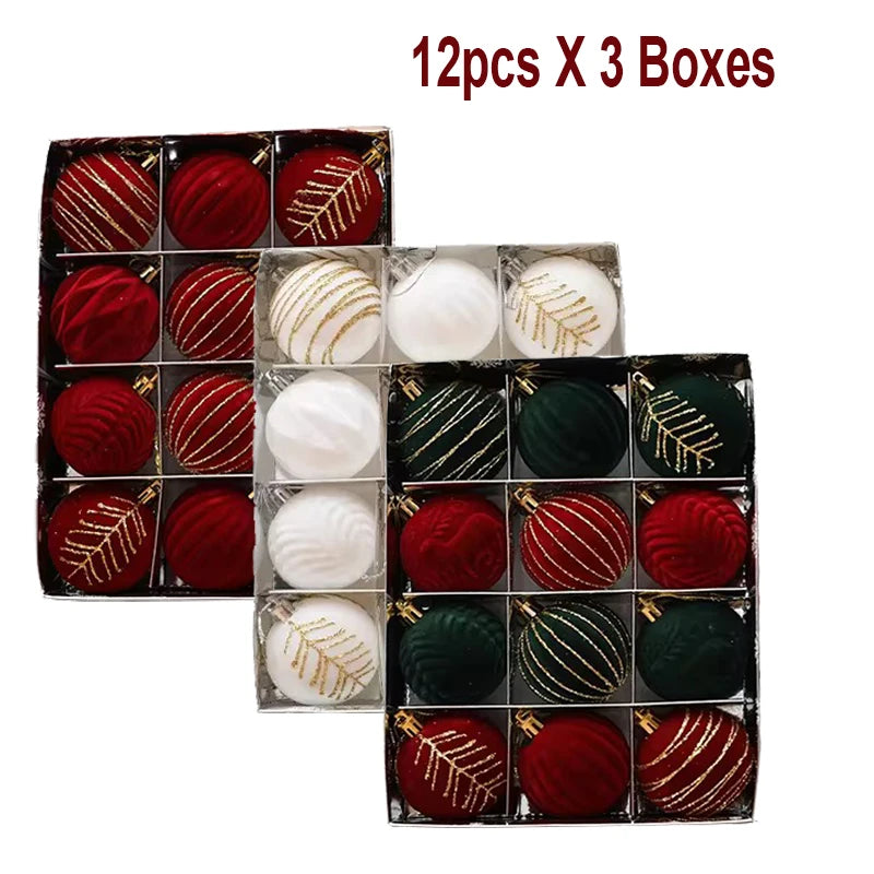 6/12PCS 6cm Christmas Ball Ornaments – Wine Red / Dark Green / White