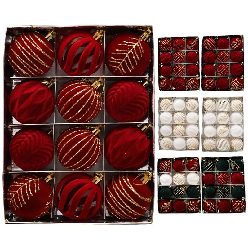 6/12PCS 6cm Christmas Ball Ornaments – Wine Red / Dark Green / White