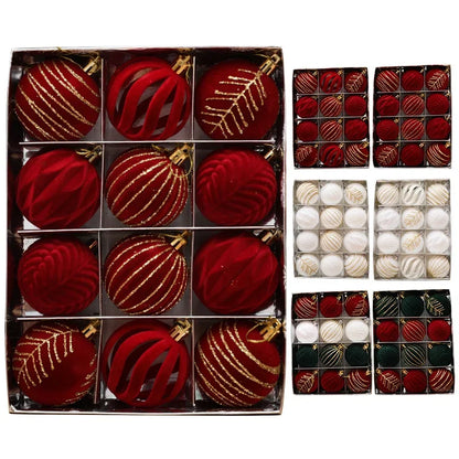 6/12PCS 6cm Christmas Ball Ornaments – Wine Red / Dark Green / White